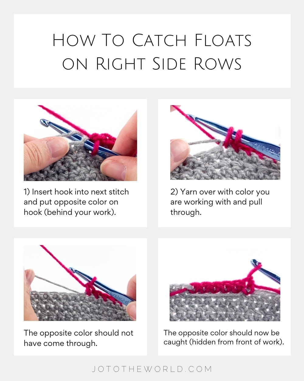 How to Catch and Trap Floating Yarn on Right Side Rows in Crochet 