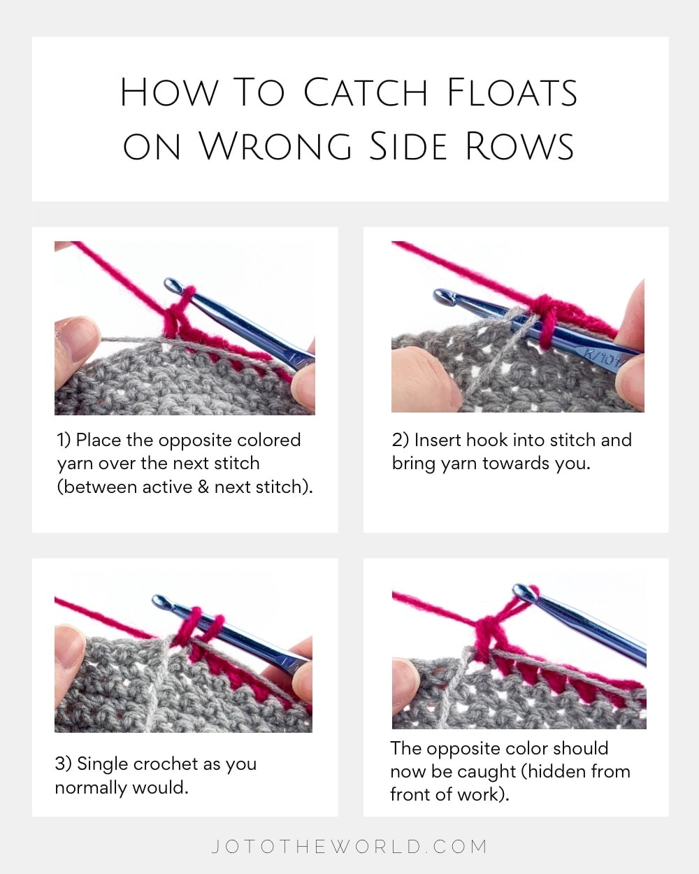 How to Catch or Trap Floating Yarn on Wrong Side Rows in Crochet 