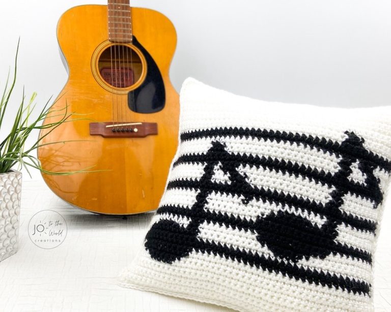 Music Notes Pillow Cover – Free Crochet Pattern