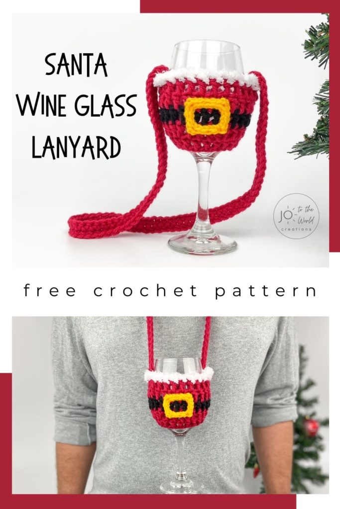 Santa Wine Glass Lanyard Free Crochet Pattern
