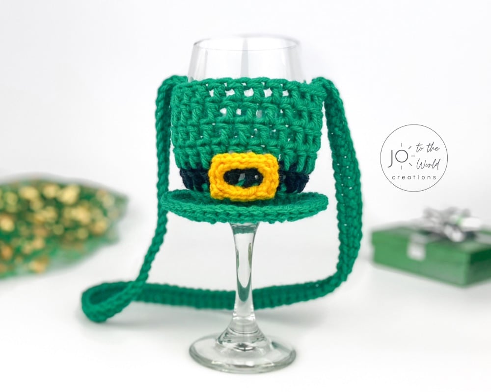 St Patricks Day Crochet Wine Glass Lanyard