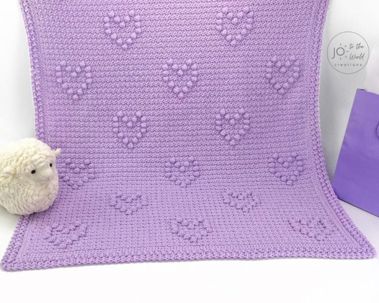 Hearts Puff Stitch Crochet Baby Blanket Pattern – Free