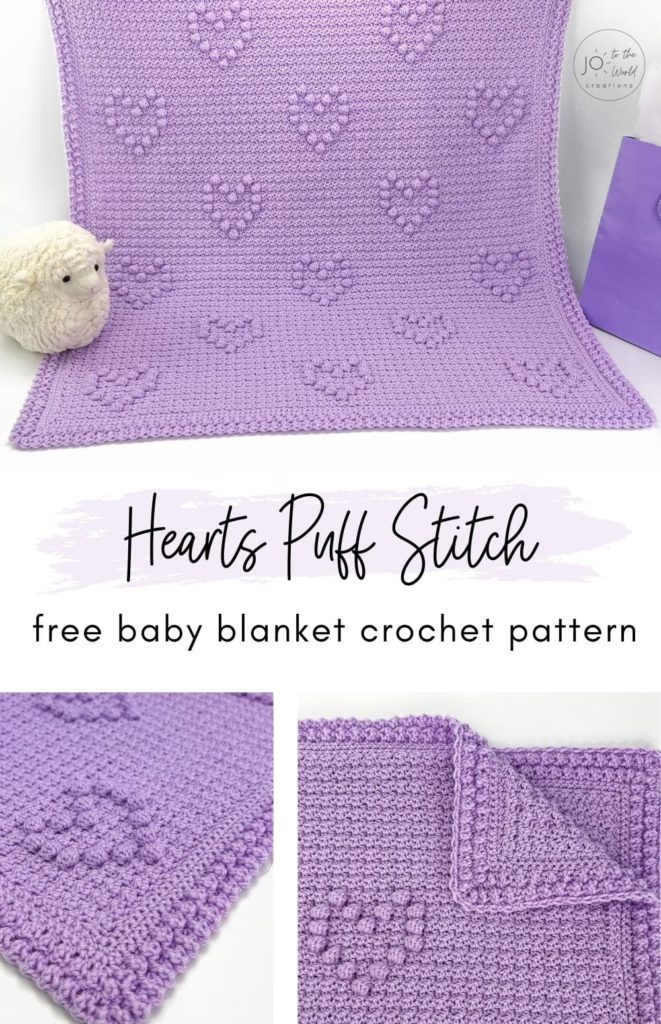 Hearts Puff Stitch Crochet Blanket