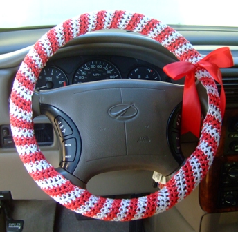Candy Cane Crochet Steering Wheel Cover
