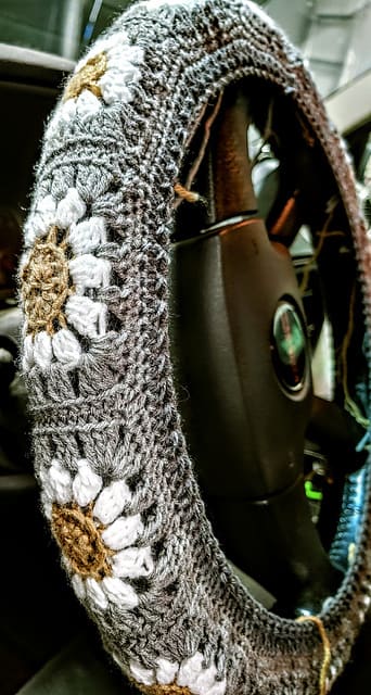 Driving Me Daisy Crochet Steering Wheel Cover