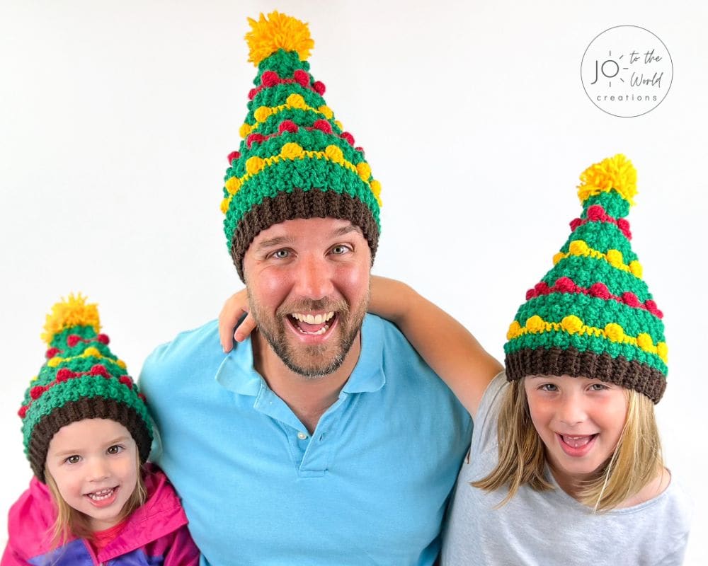 Crochet Christmas Tree Hat for Toddlers, Kids, Child & Adults