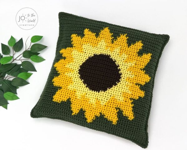 Crochet sunflower pillow