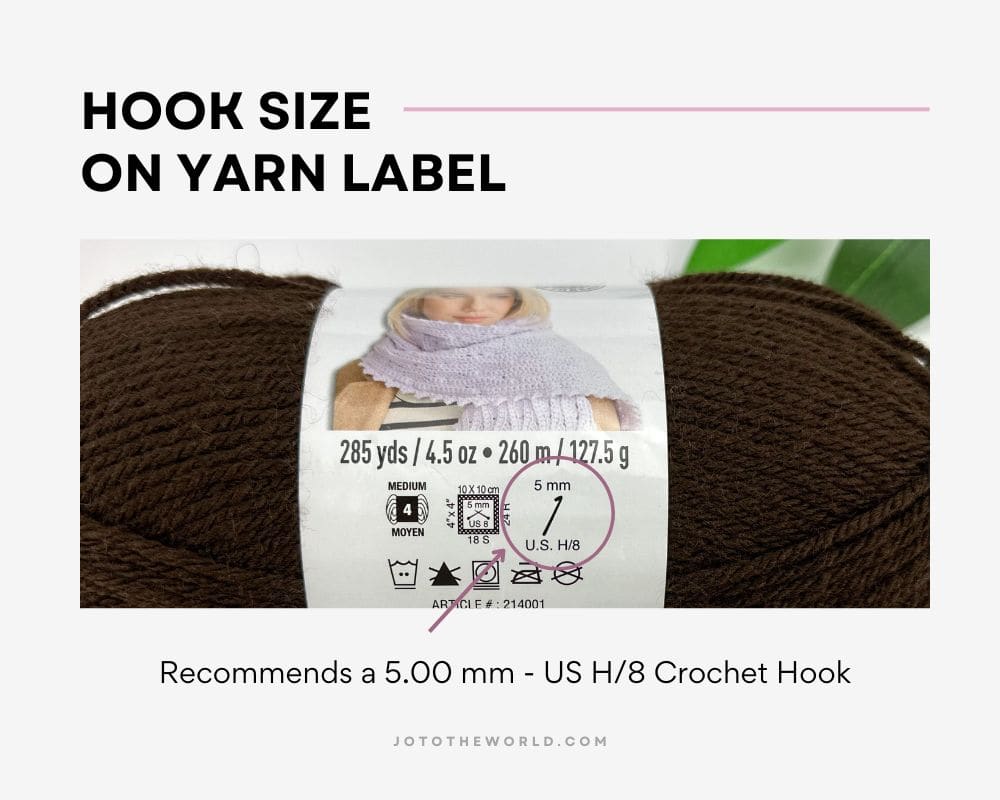 Crochet hook size on yarn label