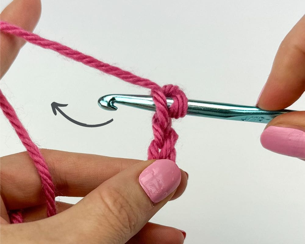 Yarn over - move hook under yarn