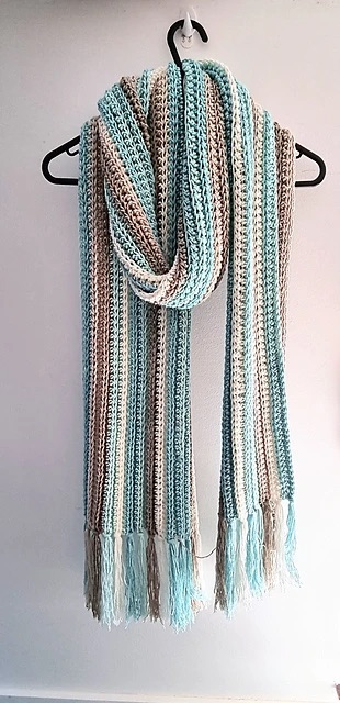 Ocean Breeze Crochet Scarf with Fringe 