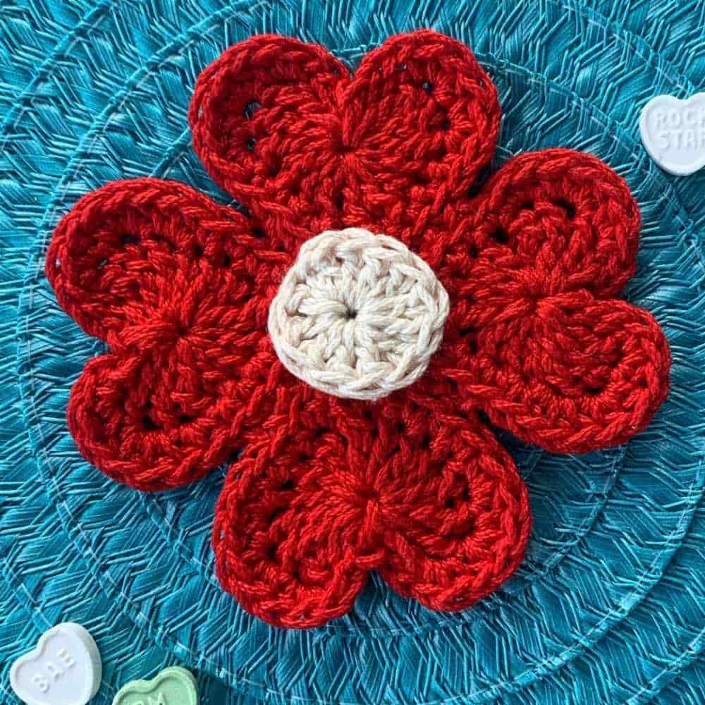 Crochet Heart Flower Applique