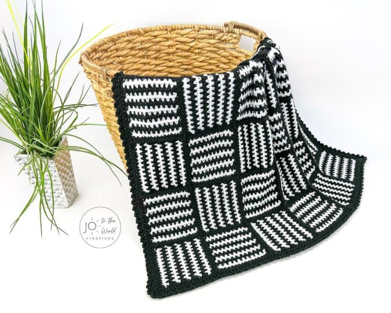 Black and White Striped Squares Blanket – Free Crochet Pattern