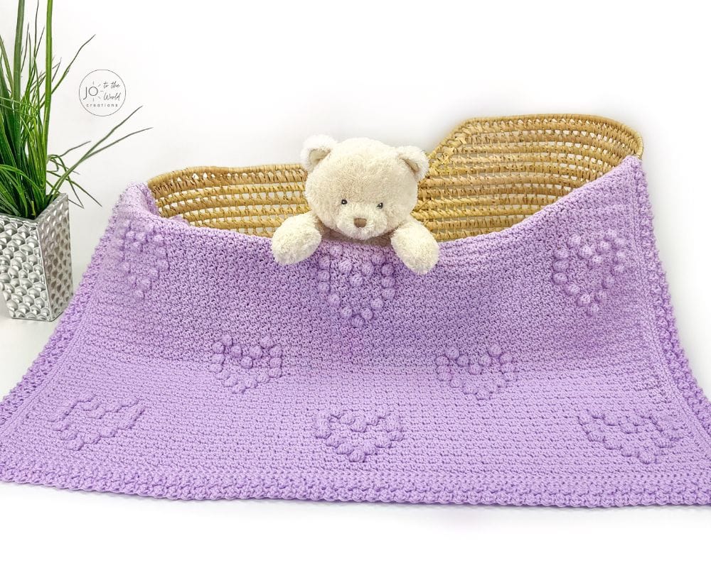 Bobbled Hearts Baby Blanket Crochet Pattern
