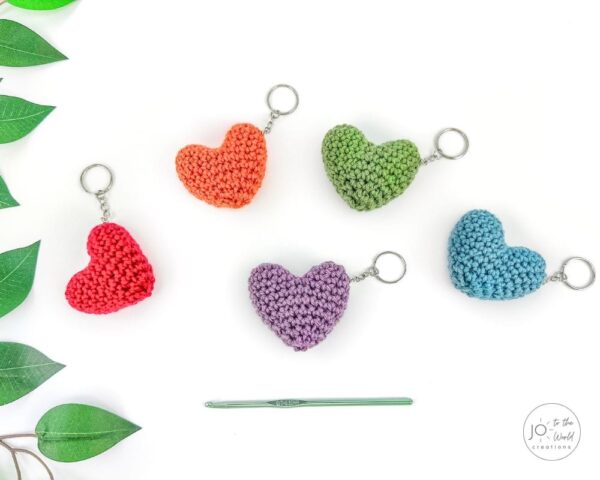 Small Stuffed Crochet Heart Keychain Pattern