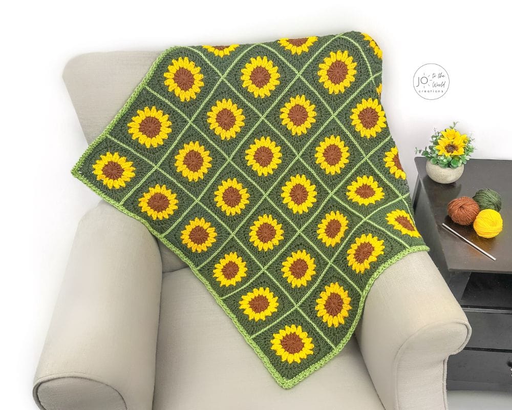 Crochet Sunflower Granny Square Blanket Pattern