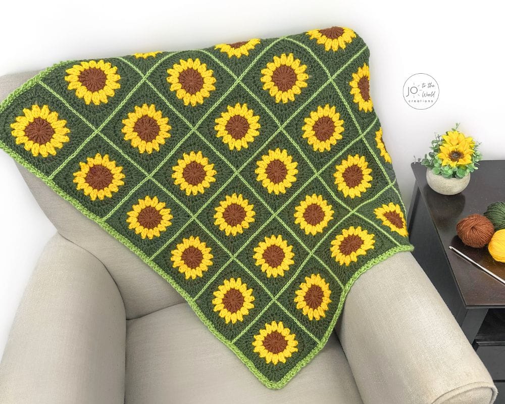 Sunflower Granny Square Blanket Crochet Pattern