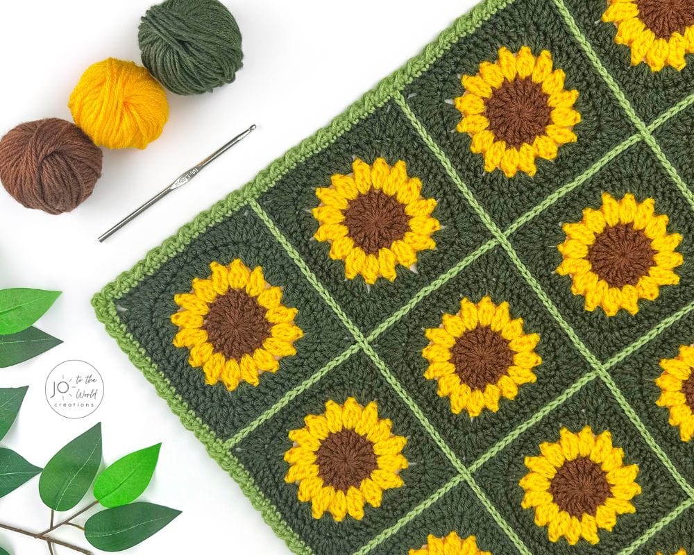 Sunflower Granny Square Blanket Crochet Pattern