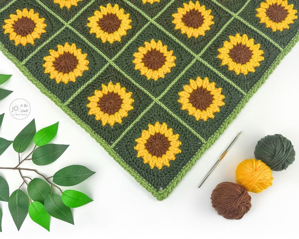 Sunflower Granny Square Blanket Crochet Pattern